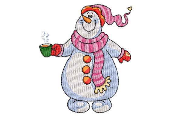 Adorable Snowman with Hot Chocolate Embroidery