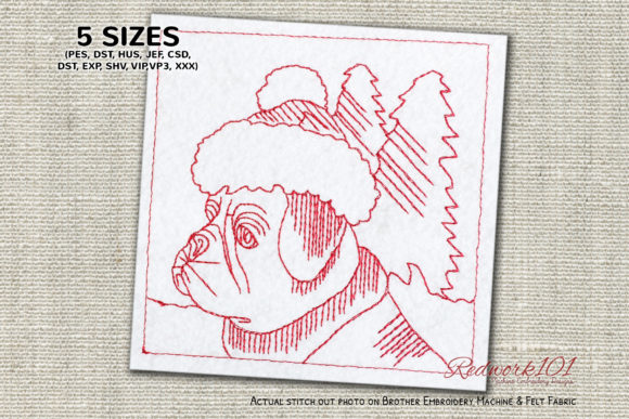 Christmas Dutch Dog Redwork: A Charming Embroidery Design