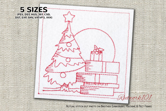 Christmas Tree with Gifts Redwork Review