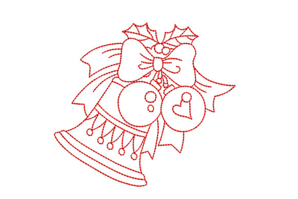 Redwork Christmas Bell with Bow: A Festive Embroidery Design